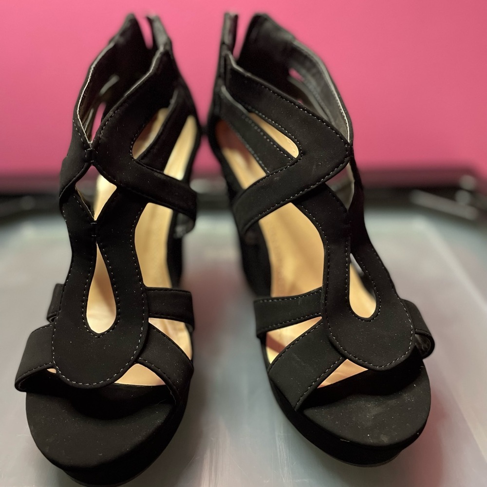 Pair A. TOP MODA wedges, black Sz 7.